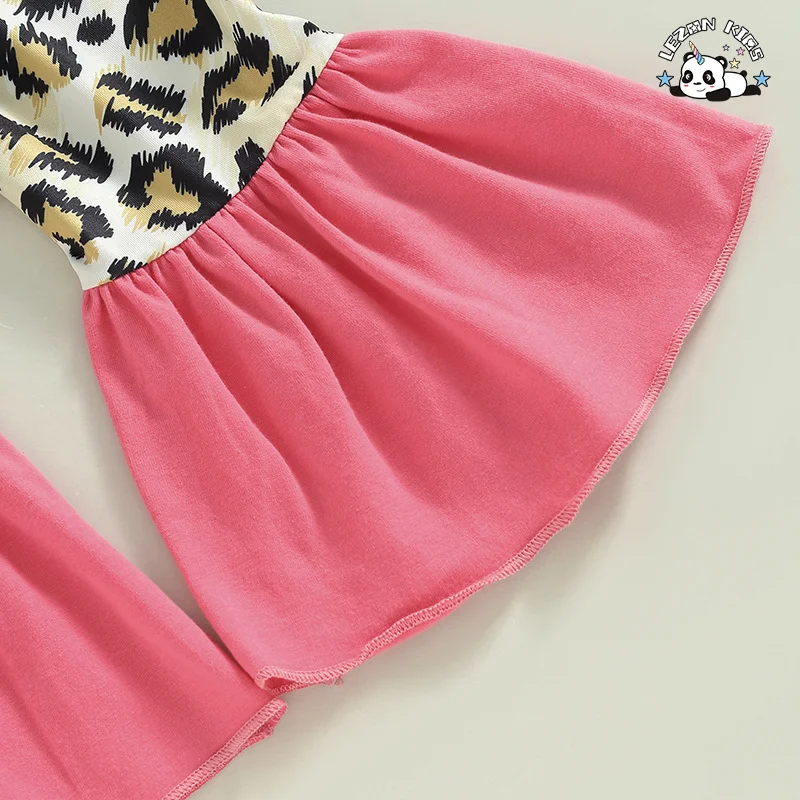 LEZONKIDS - Conjunto de Roupas de Páscoa para Meninas com Camiseta de Manga Curta e Calças Flared Personalizáveis com Estilo de Primavera Novo e Impressão de Coelho de Desenho Animado